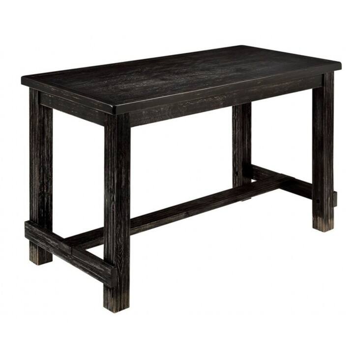 Antique Black Distressed Bar Table - High Counter Table with Center Beam & Footrest