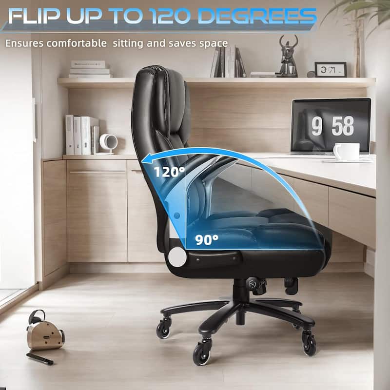 BOSSIN 600lbs Big and Tall Office Leather Chair with Flip up Armrest, Ergonomic Lumbar Support and Quiet Rubber Wheel