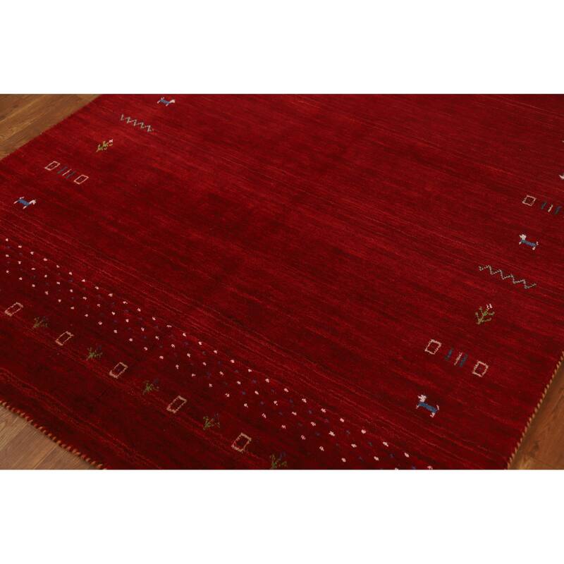 Tribal Gabbeh Indian Area Rug Handmade Modern Red Wool Carpet - 5'0" x 7'7"