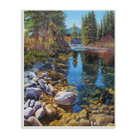 Stupell Industries Creek Landscape with Stones Pine Tree Forest Wood Wall Art