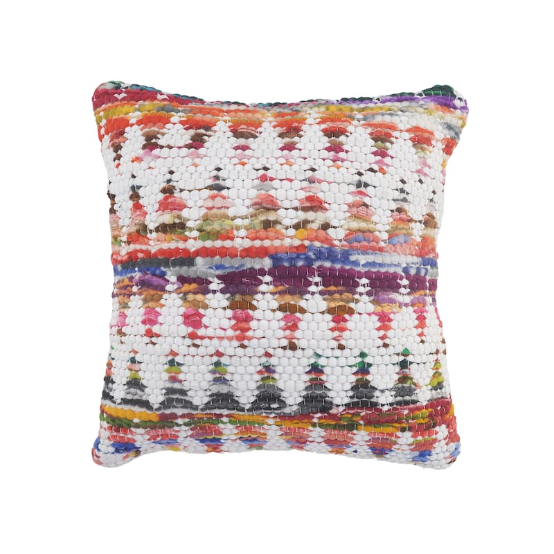 Sevita White and Multicolored Chindi Chevron Throw Pillow