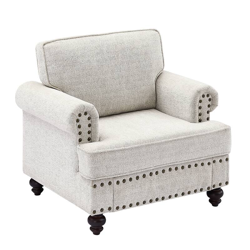 37.2" Chenille Accent Chair with Wood Legs
