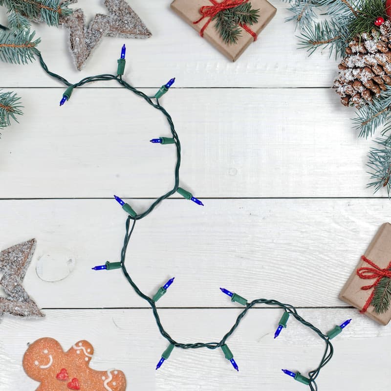 100-Count Blue Mini Christmas String Light Set 20.25ft Green Wire - 20.25'