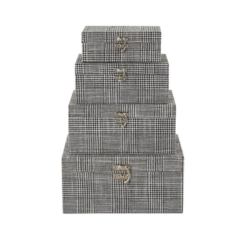 Black Fabric Handmade Storage Decorative Box with Silver Latches (Set of 4)