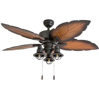 52" Prominence Home Ocean Crest Bronze Tropical Indoor/Outdoor Ceiling Fan with Light, Pull Chain