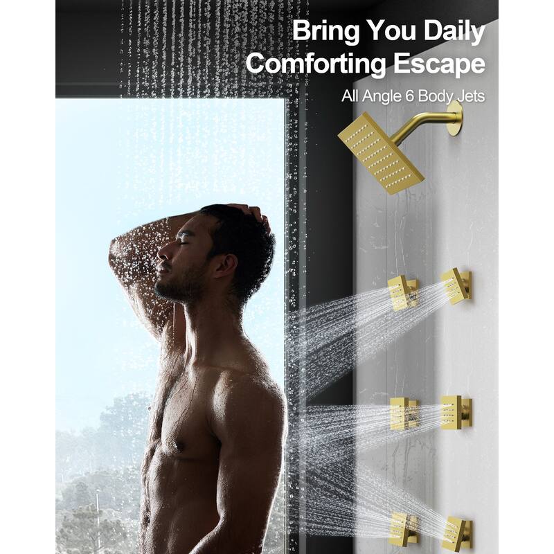 GRANDJOY Dual Shower Heads 16" Rainfall Shower System with 2-Handle Bathroom Sink Faucet Combo Set
