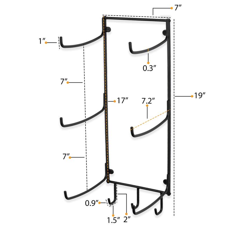 Wall Mount Yoga Mat Holder and Foam Roller Rack with 3 Hanging Hooks for Yoga Straps, Set of 2