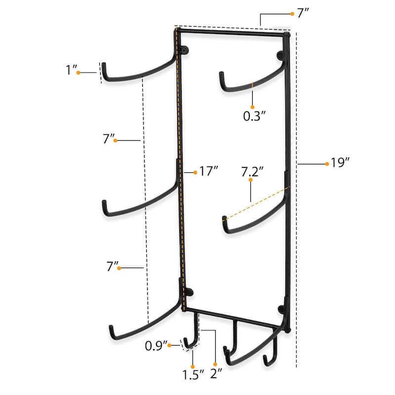 Wall Mount Yoga Mat Holder and Foam Roller Rack with 3 Hooks (Set of 3)