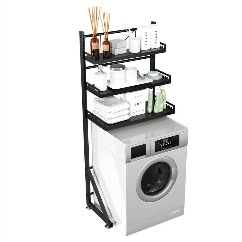 Dryer Washing Machine Shelf - 16"D x 27"W x 63"H - Black - 16"D x 27"W x 63"H