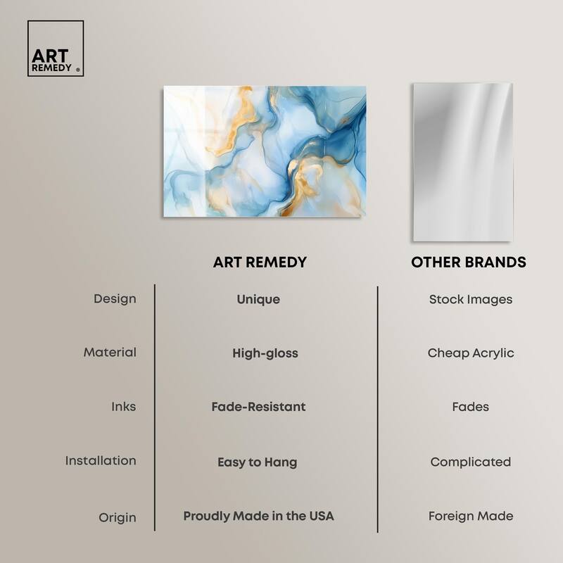 Blue Veined Gold Acrylic by Art Remedy, Ready to Hang