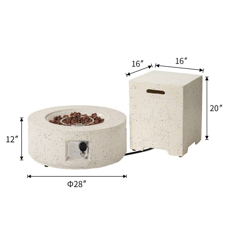 COSIEST 2-Piece Outdoor Round Firepit with Tank Cover Table - 28" W x 28" L x 12" H