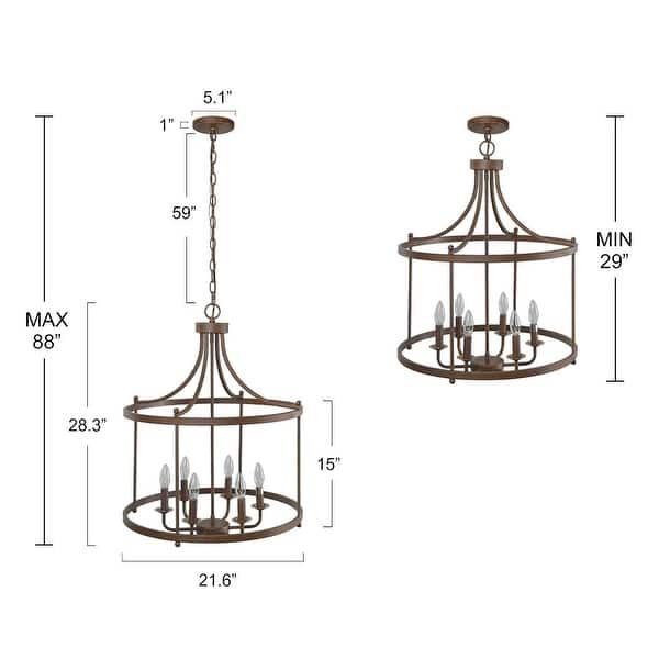 The Gray Barn Farmhouse 6-Light Rustic Drum Chandelier Island Light for Dining Room - W21.5"x H28"