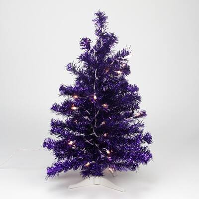 2' Pre-lit Iridescent Pine Artificial Tinsel Christmas Tree - Clear Lights