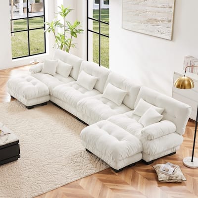 Modern Chenille U-shaped Modular Free Combination Sectional Sofa with 2 Ottomans