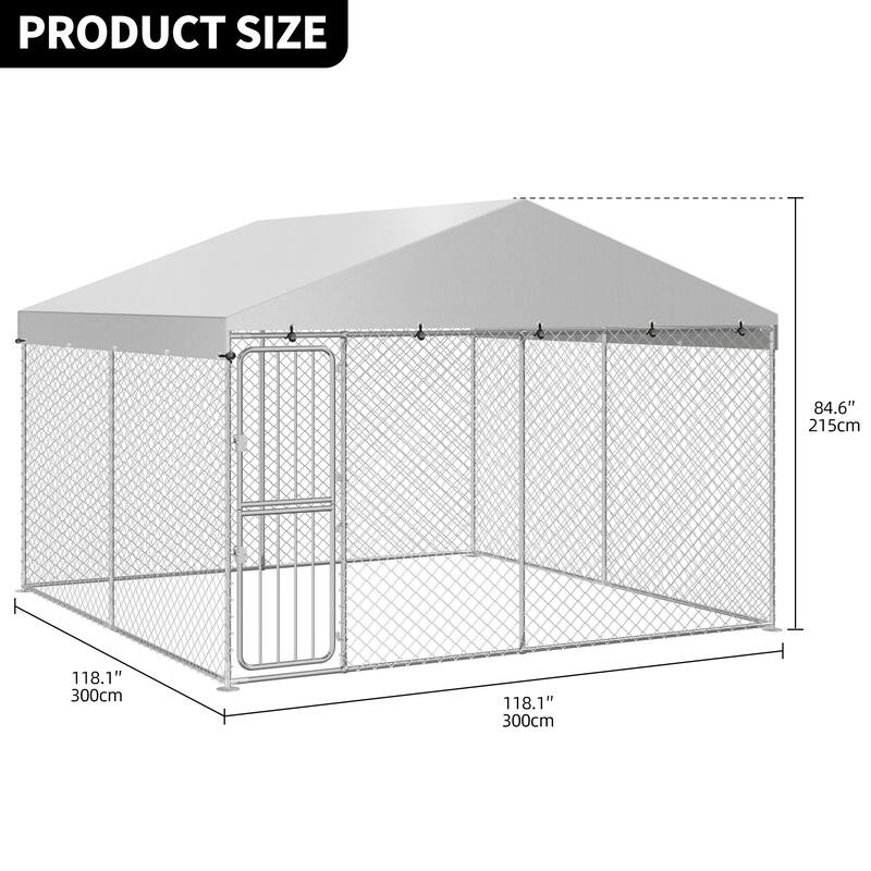 Moasis Large Outdoor Dog Kennel Heavy Duty Dog Cage Enclosure with Waterproof Roof - 118.1"x118.1"x84.6"