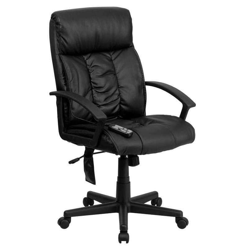 High Back Massaging LeatherSoft Upholstered Chair with Side Remote Pocket