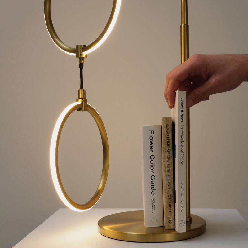 Brightech Nova 24 in. Antique Brass Modern & Contemporary Integrated LED Arc Table Lamp with Built-In 3-Way Dimmer