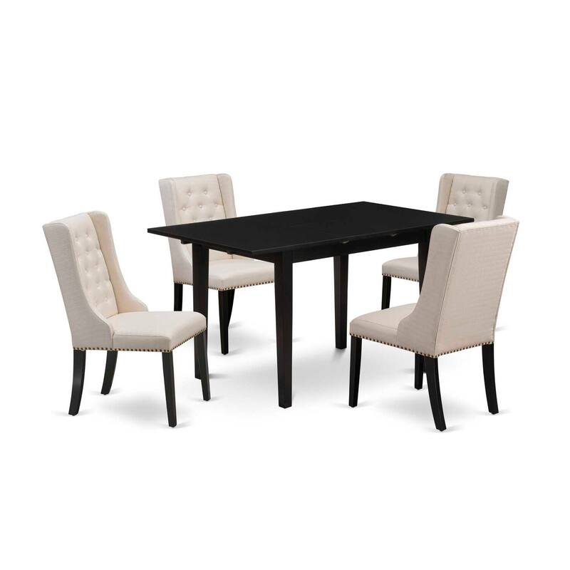 5-Piece Black Finish Solid Wood Top Button Tufted Dining Room Set (Seats-4)