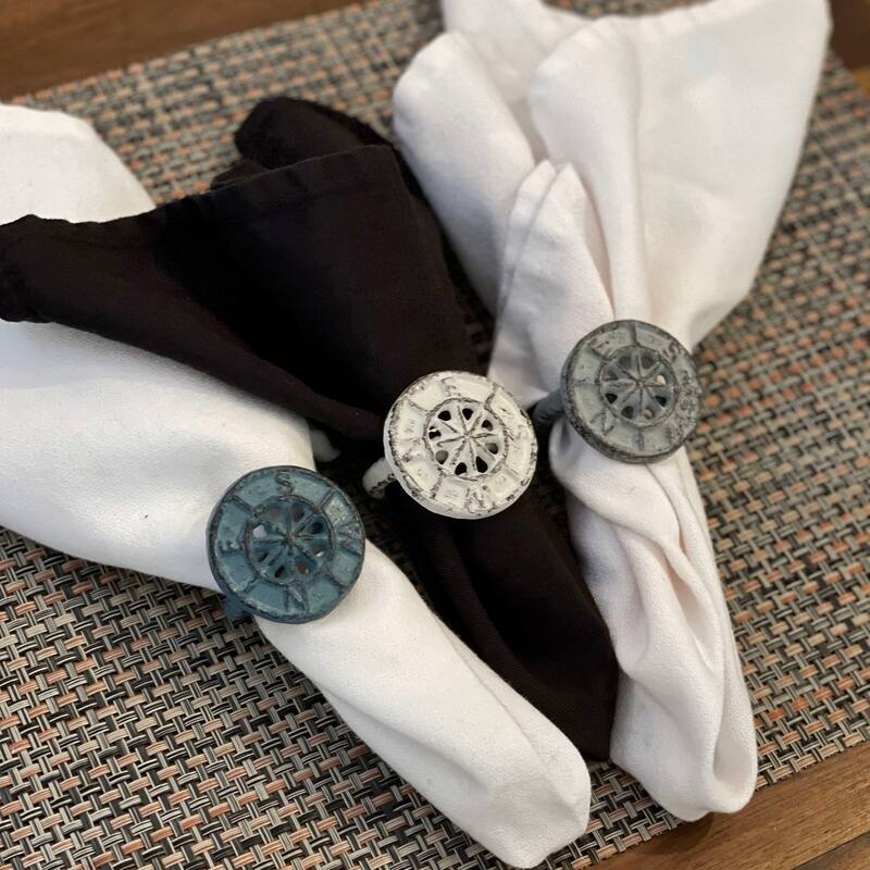 Zeckos Cast Iron Nautical Compass Rose Napkin Rings (Set Of 6) - 2 X 1.75 X 2 inches