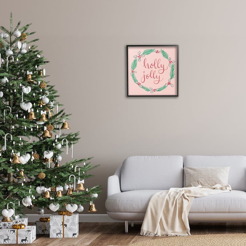 Stupell Minimal Holly Jolly Wreath Framed Giclee Art Design By Sazerelli Designs