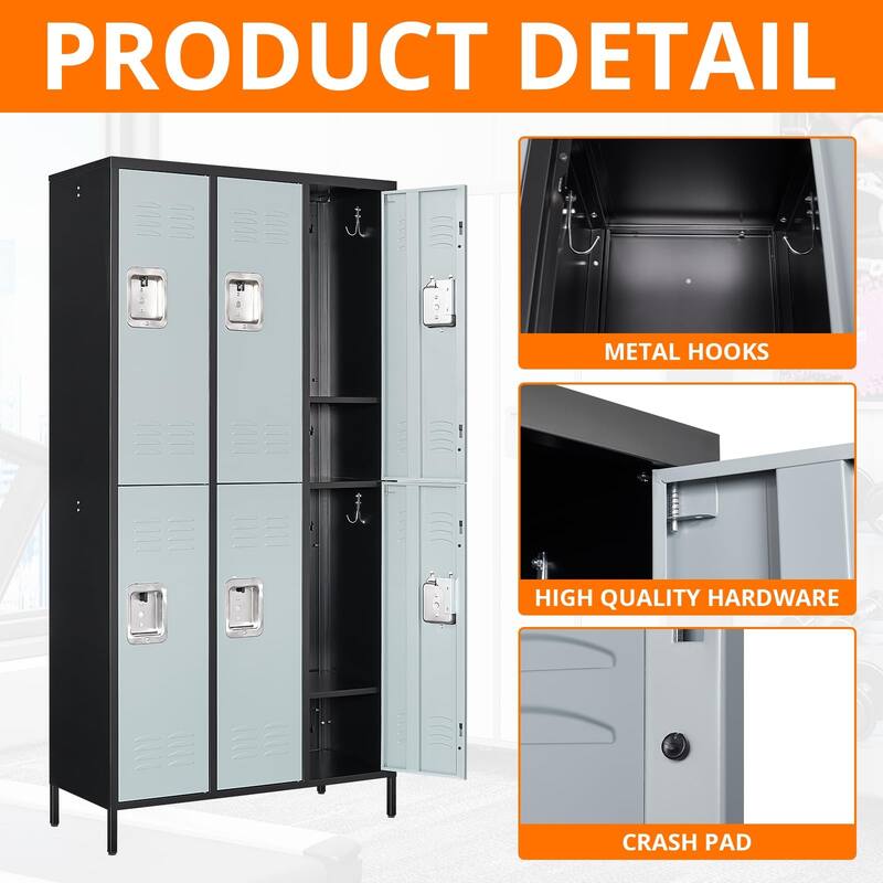 2 Tier Metal Lockers with 6 Doors for Employee School Gym