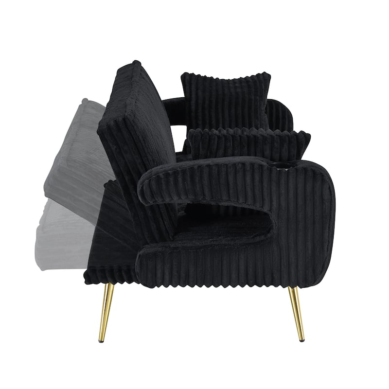 Loveseat Sofa, Adjustable Backrest Corduroy Love Seat Bed w2 Cup holder & 2 Pillows Living Room 2-seat Hollow Armchair