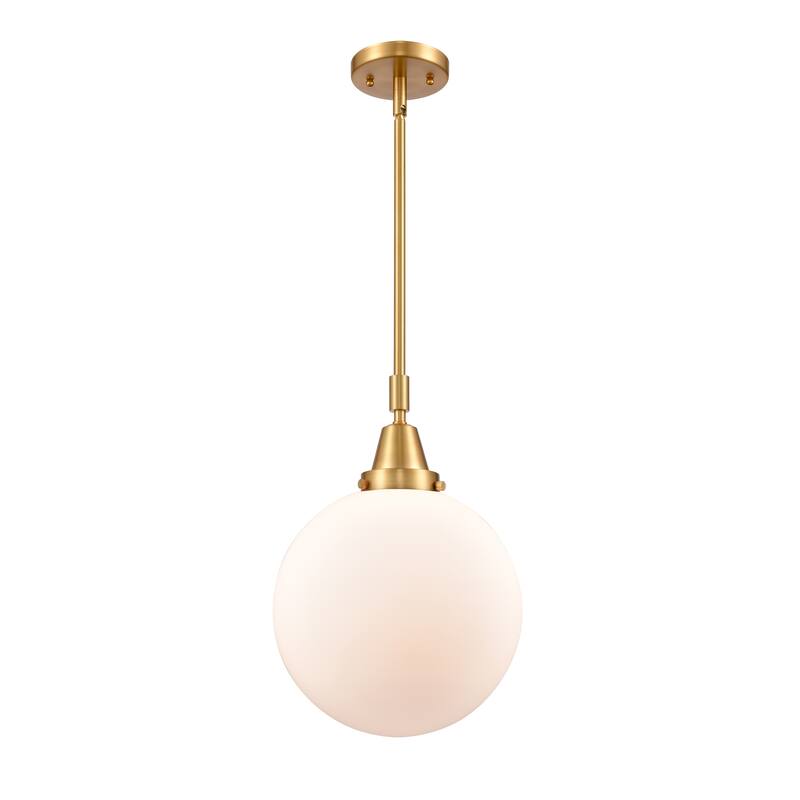 Innovations Lighting Downtown Urban - Caden Beacon - 1 Light 10" Stem Hung Mini Pendant - Satin Gold/Matte White Shade