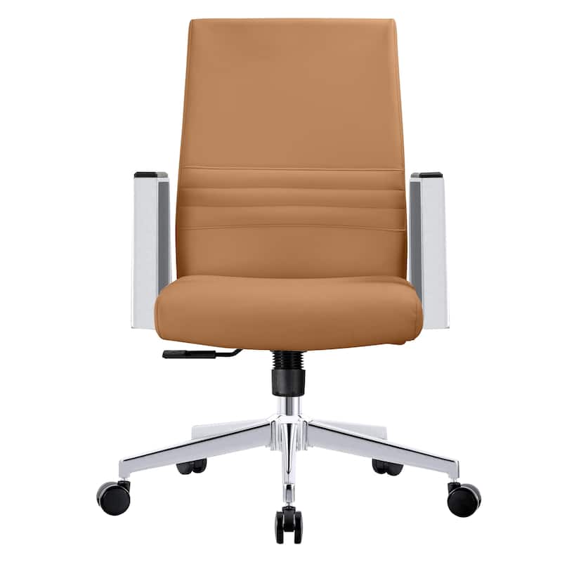 Mid-Back Leather Office Chair in Iron Modern Ergonomic Swivel Lift Tilt Computer Task Chair