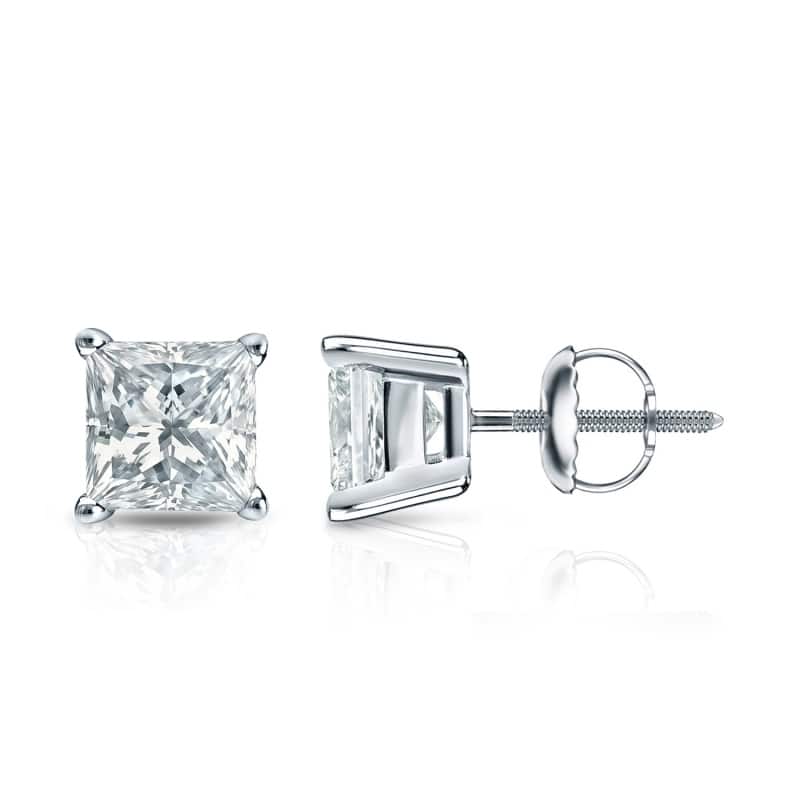 Auriya 14k Gold Lab Grown Princess Diamond Stud Earrings 0.50 to 5.00 ct. tw. 4-Prong Basket Screw-Back (F-G VS) - White - 1.25 ct. tw.