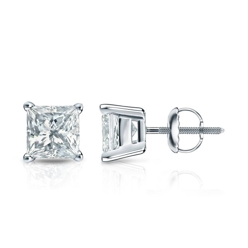 Auriya 18-karat Gold Lab Grown 1.25 carat TDW Princess Diamond Stud Earrings 4-Prong Basket Screw-back - White