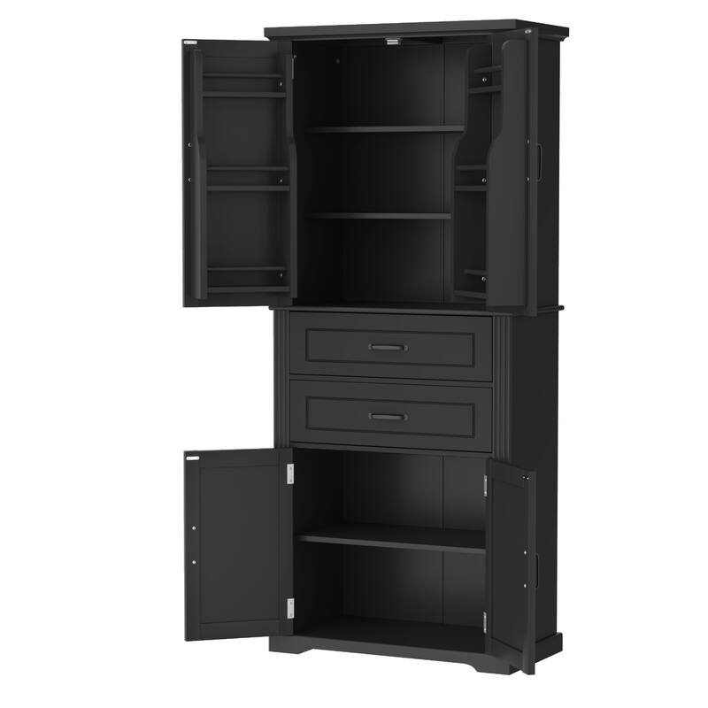 Storage Cabinet with Multi-Functional Storage Space, 2 Drawers with Slide Rails, Adjustable Shelf, Black