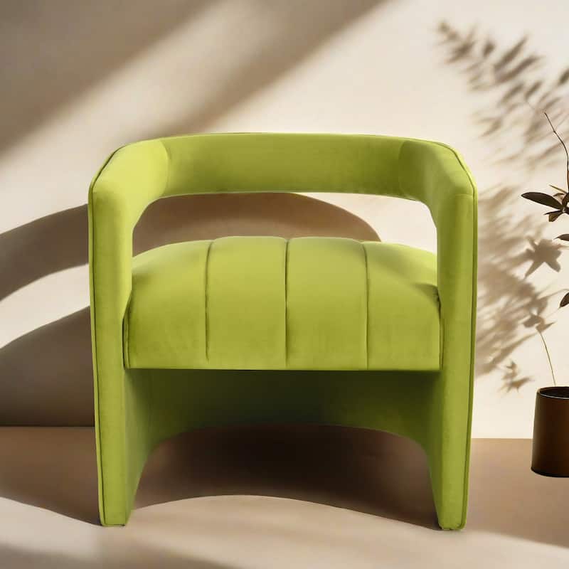 Green Modern 24.25" Upholstered Velvet Accent Chair with Ribbed Detail and Luxury Curved Fully