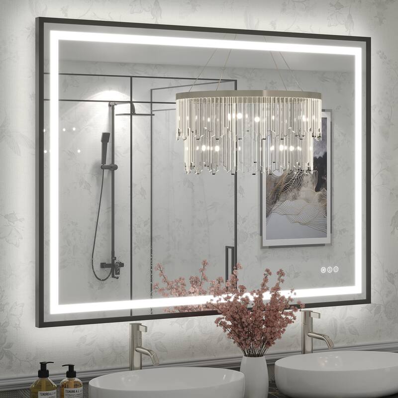 KIOTEE 24V Ultra-Bright LED Bathroom Mirror, Anti-Fog, Tempered Glass - 48x36