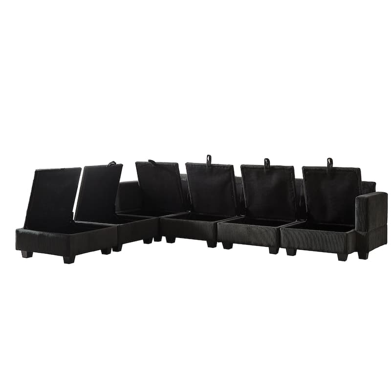 Roomfitters 113.5" Modular Corduroy U-Shaped Sectional Sofa, 6-Seater Convertible Couch with Chaise and Storage Ottoman
