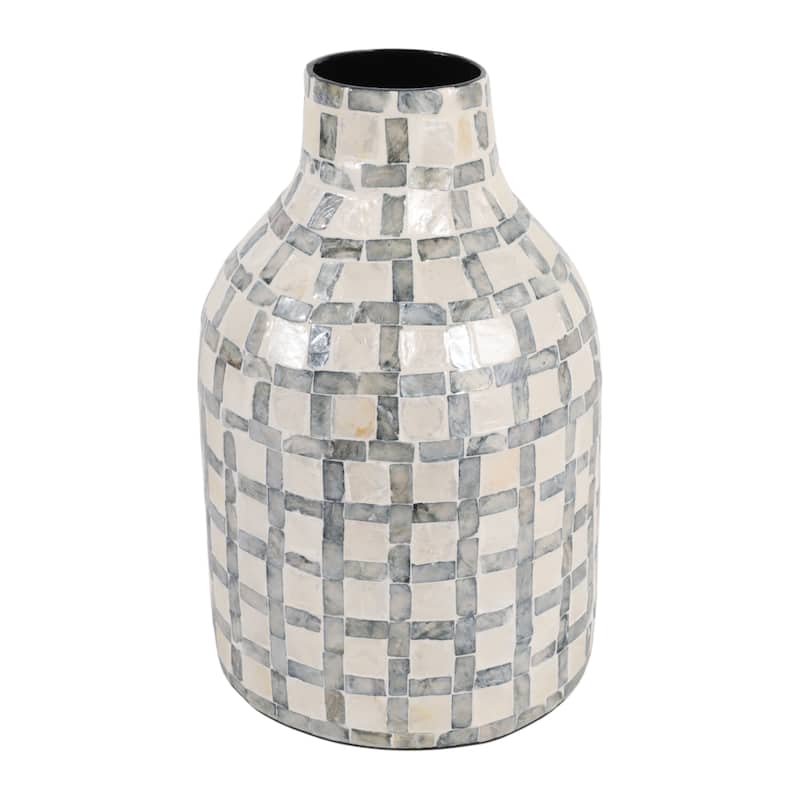 Mosaic Capiz Vase with Checkered Pattern - Tall Flower Vase