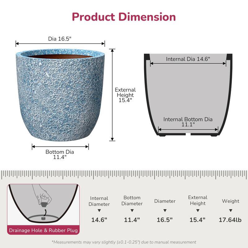 Concrete Tall Round Flower Planter with Drainage Hole and Enhanced Interior