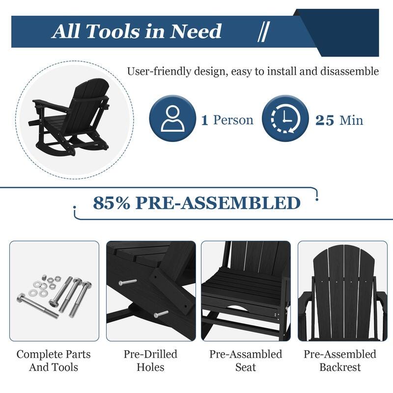 Foldable Outdoor Rocking Chair – Removable Wheels, Ergonomic & Weatherproof