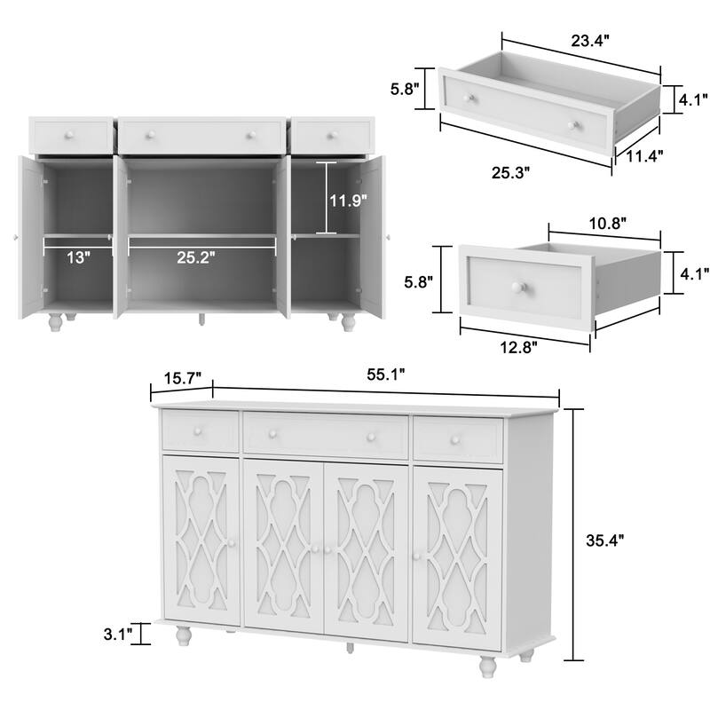 Timechee 55.1'' Accent Storage Cabinet Mirror Sideboard Buffet Cabinet