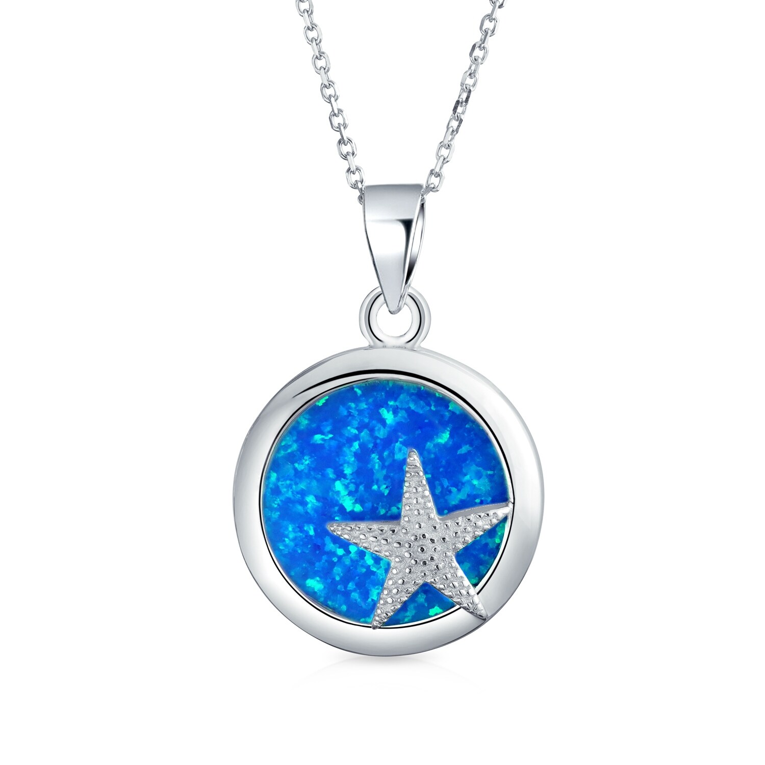 925 STERLING SILVER RHODIUM PLATED STARFISH SAPPHIRE PENDANT NECKLACE