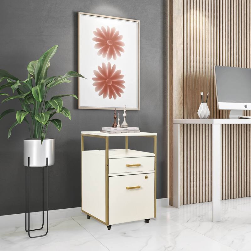 Compact Rolling File Cabinet with Lock, USB Port & Power Outlet