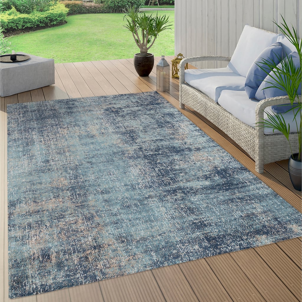 Trellis Navy Blue Abstract Indoor/Outdoor Rug