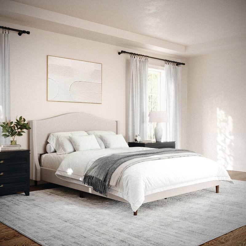 Martha Stewart Upholstered Platform Bed with Curved Headboard