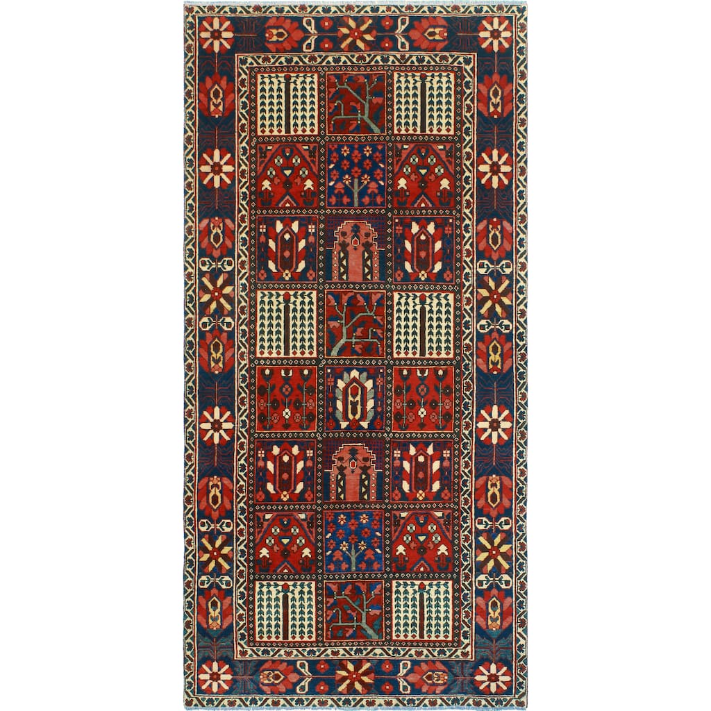 Fine Vintage Bakhtiari Rehan Red/Navy Runner - 4'11" x 10'4"