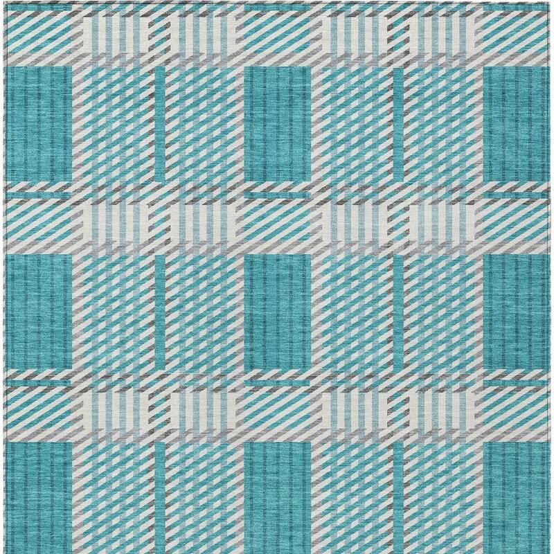 HomeRoots Plaid Transitional Rectangle Outdoor Rug