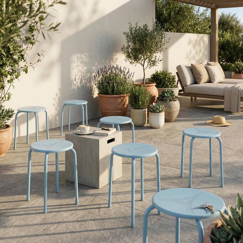 FurnitureR Metal Round Stool Set of 4/6 Stackable Backless Stools for Kitchen Home