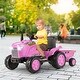 preview thumbnail 23 of 26, 12V Kids Ride On Tractor with Trailer and Remote Control - 49” x 23” x 24” (L x W x H) Pink