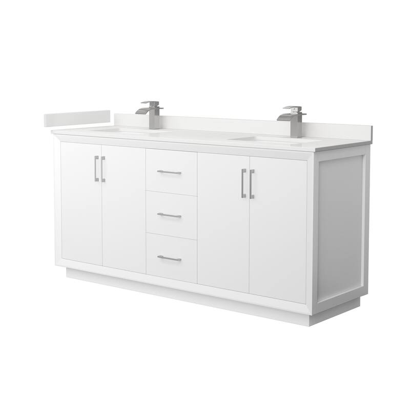 Wyndham Collection WCF414172D-QTZ-UNSMXX Strada 72" Free Standing - White / White Quartz Top / Brushed Nickel Hardware