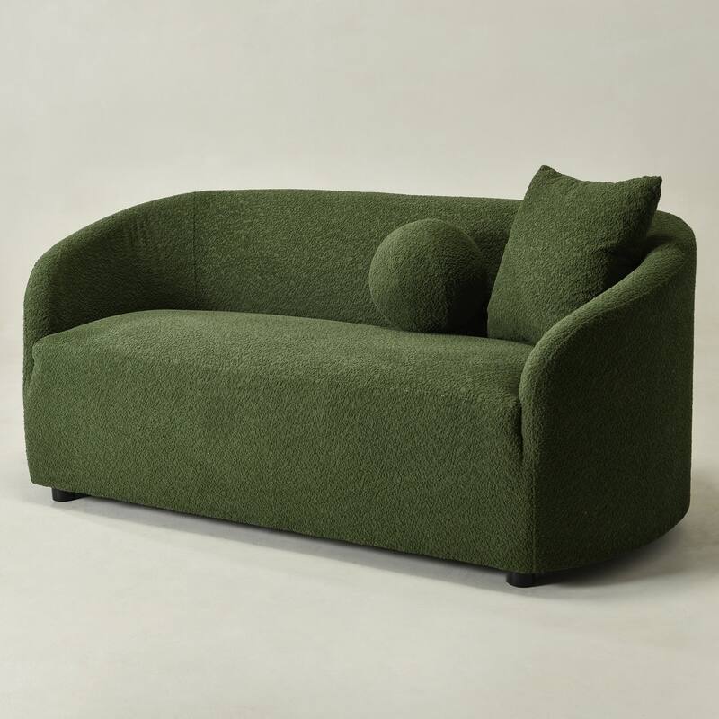 KINWELL 68" W Upholstered Sherpa Boucle Loveseat with 2 Pillows - 2-Seater