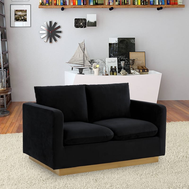 Nervo Modern Accent Chair Velvet Sofa Loveseat With Gold Base & Cushions, Mini Couch for 2 people for Living Room & Bedroom