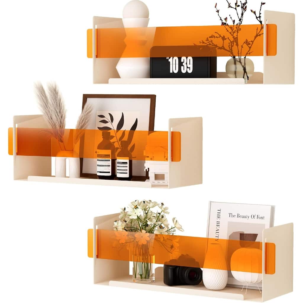 Sttoraboks Metal Floating Shelf,Set of 3 Wall Mounted Shelves, with Acrylic Panels